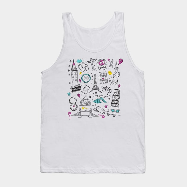 Around the World Travel Doodle - Travelling Tank Top by Krishnansh W.